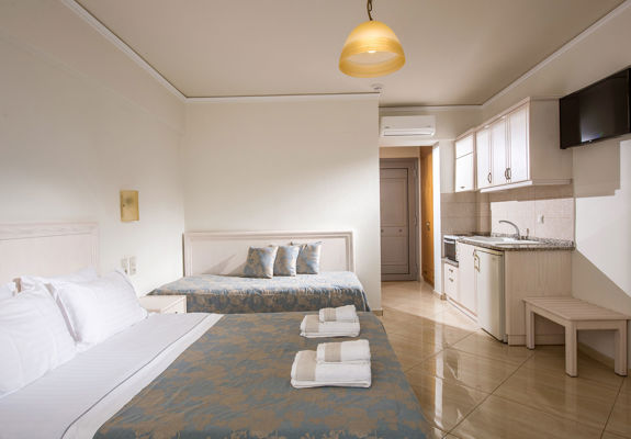 Ariadne Hotel Malia Studio double bed and amenities