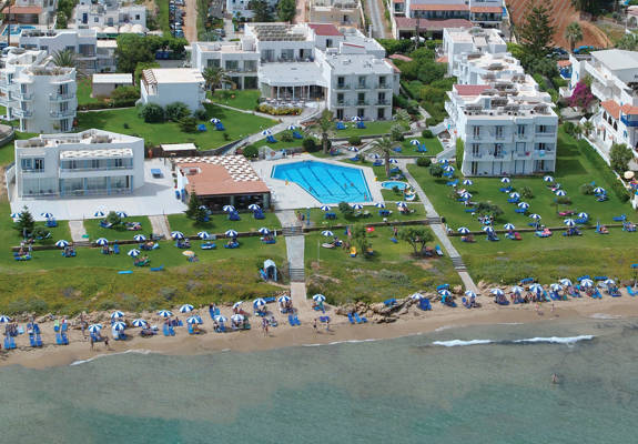 Ariadne Hotel Malia hotel and beach aerial view